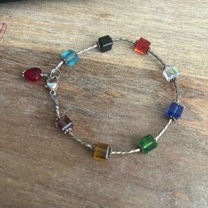 Murano glass multicolor cube silver bracelet